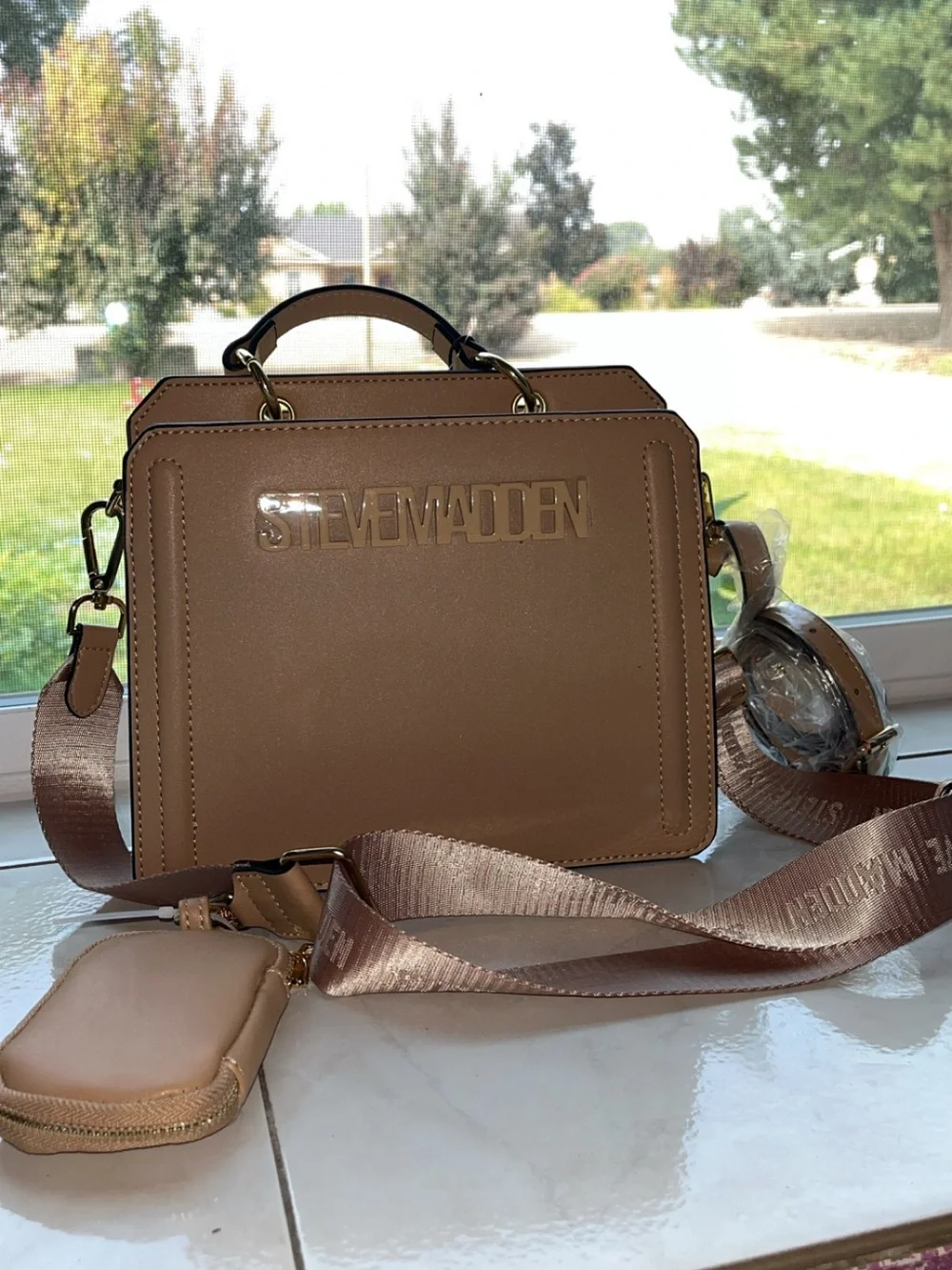 Steve Madden camel satchel  Structured Top-Handle Messenger Bag
